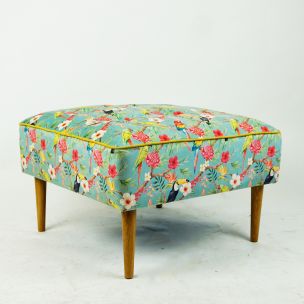 Midcentury multicolored Flower Velvet stool Austrian