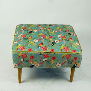 Midcentury multicolored Flower Velvet stool Austrian