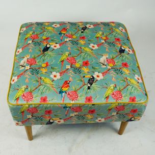 Midcentury multicolored Flower Velvet stool Austrian