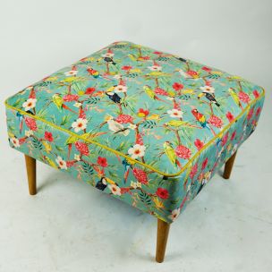 Midcentury multicolored Flower Velvet stool Austrian