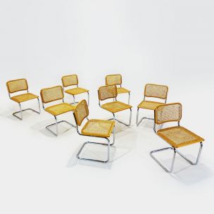 Lot of 8 vintage Marcel Breuer Cesca beechwood chairs 1975s