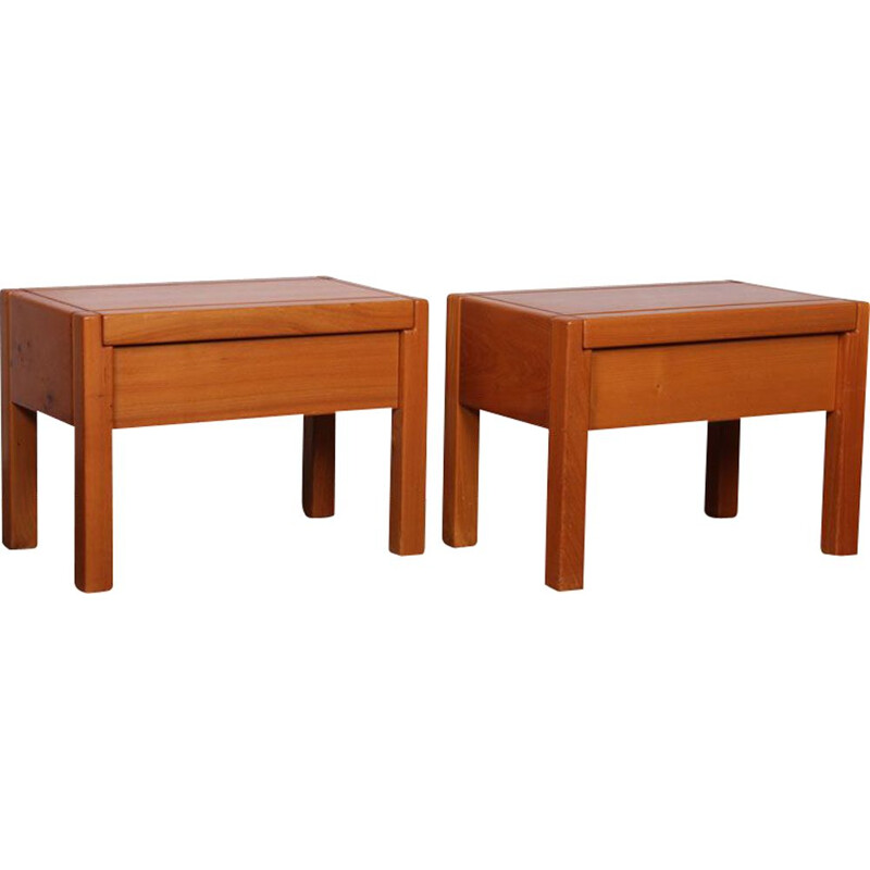 Pair of vintage elm bedside tables for Maison Regain 1970s