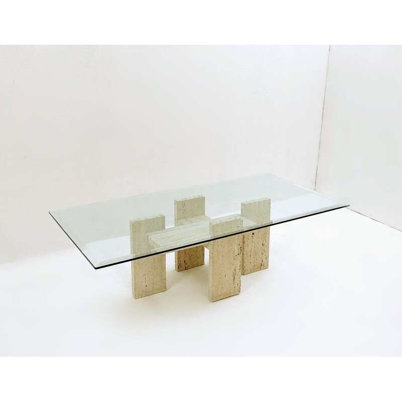 Vintage brutalist travertine coffee table by Willy Ballez Belgium 1970s