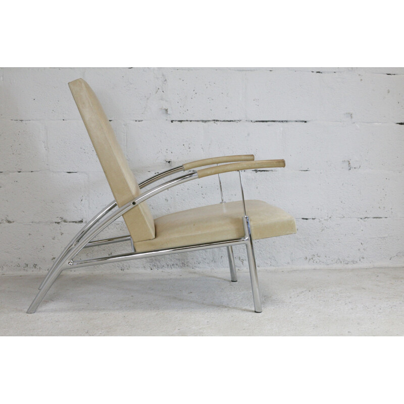 Vintage tubular steel and leather armchair 1970s