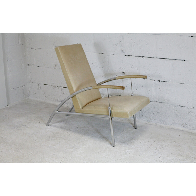 Vintage stalen en lederen fauteuil 1970