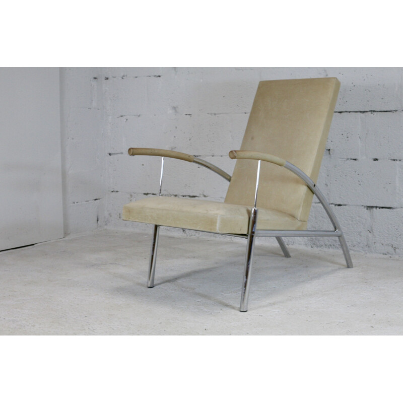 Vintage tubular steel and leather armchair 1970s