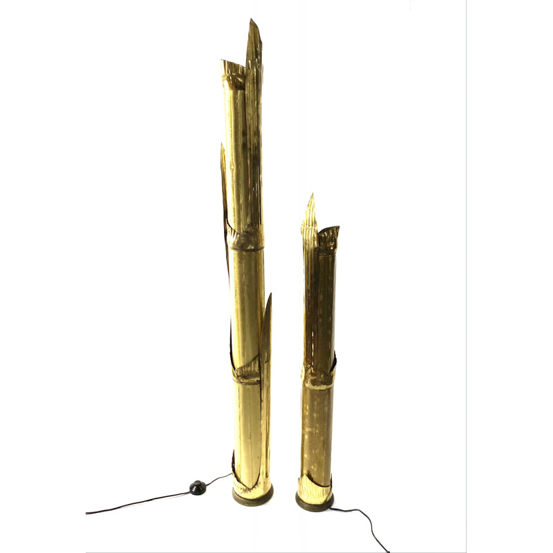 Pair of vintage brass floor lamps by Tommaso Barbi, 1970