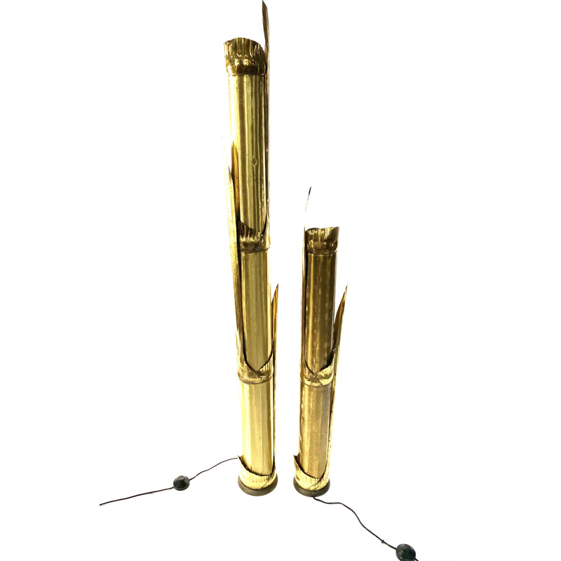 Pair of vintage brass floor lamps by Tommaso Barbi, 1970