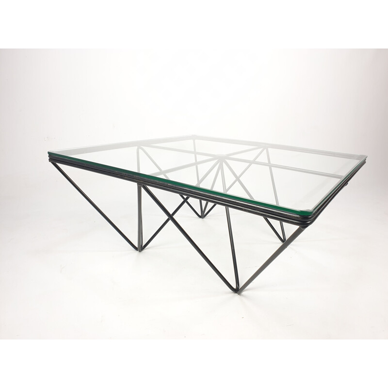 Vintage Coffee Table Metal and Glass 1980s