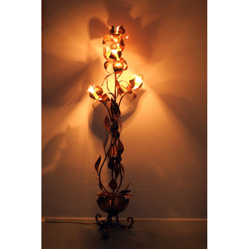 Vintage gold plated tole floor lamp in the shape of a tree, Hans Kögl 1970