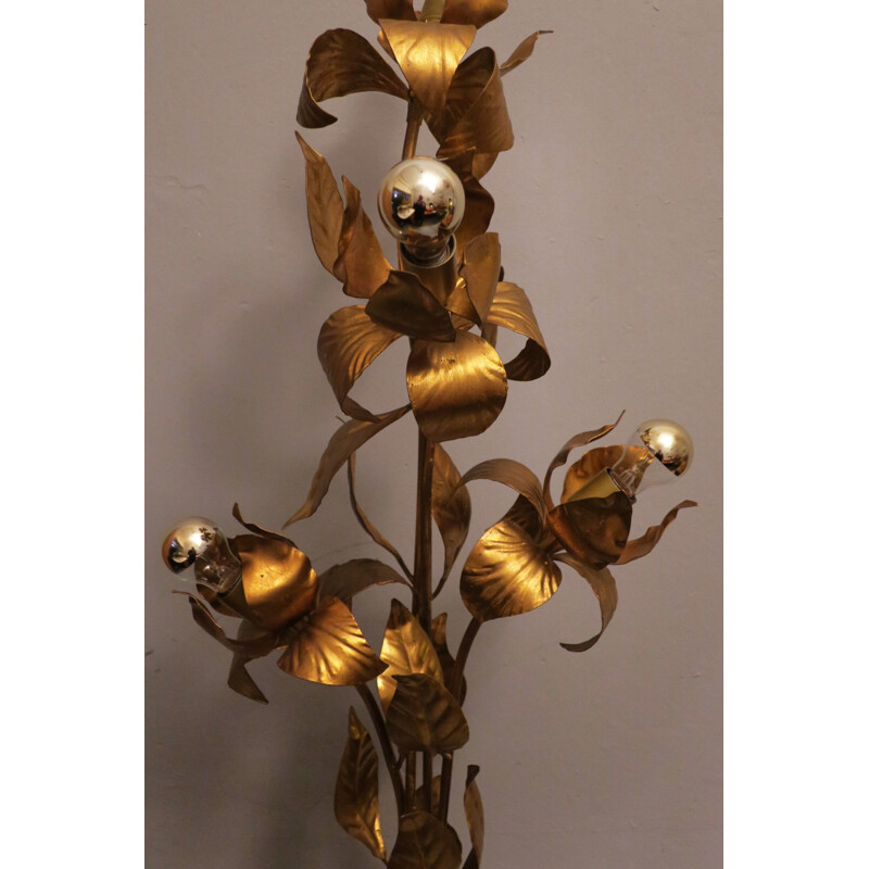 Vintage gold plated tole floor lamp in the shape of a tree, Hans Kögl 1970