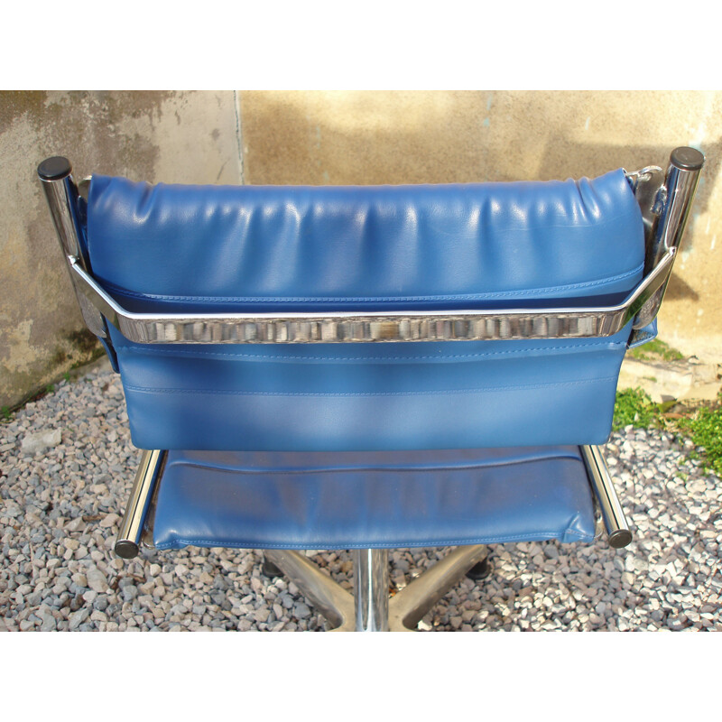 Fauteuil de bureau vintage bleu pivotant 1970