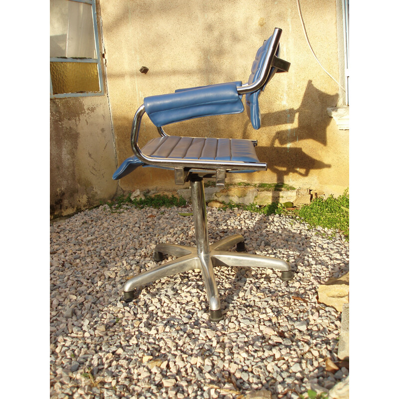 Fauteuil de bureau vintage bleu pivotant 1970