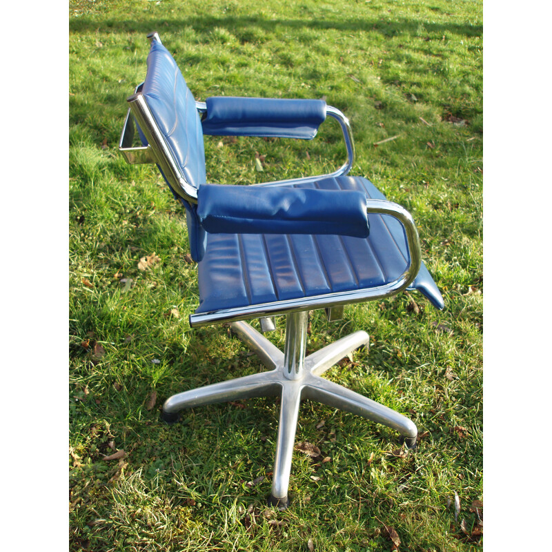 Fauteuil de bureau vintage bleu pivotant 1970