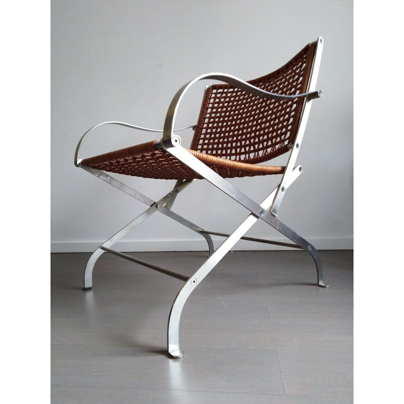Flexform "carlotta" vintage lounge chair in staal en geweven leder van Antonio Citterio