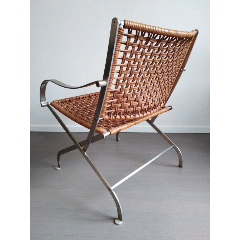 Vintage-Lounge-Sessel aus Stahl und geflochtenem Leder Flexform "carlotta" von Antonio Citterio