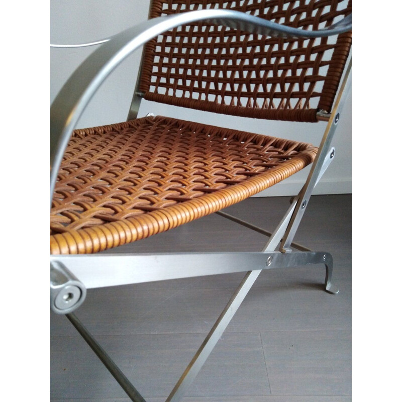 Flexform "carlotta" vintage lounge chair in staal en geweven leder van Antonio Citterio