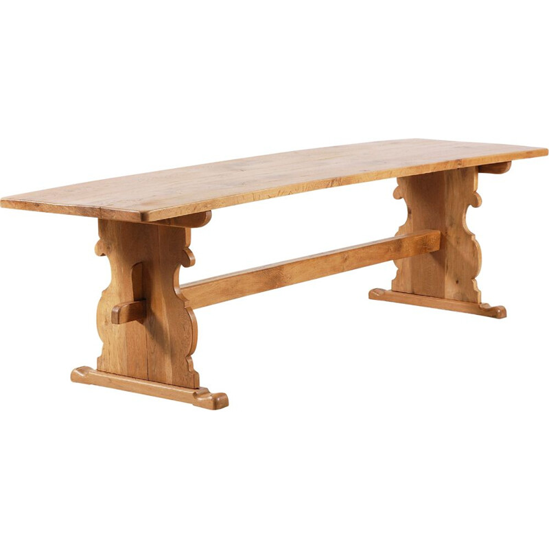 Large vintage solid oak dining table 1950s