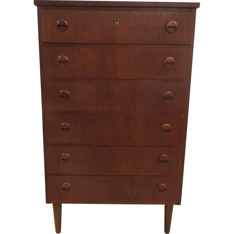 Vintage high chest of drawers in teak Scandinavian 1960