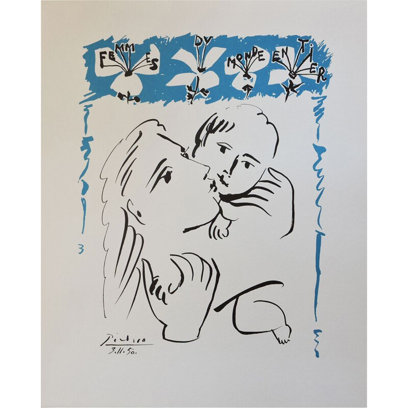 Lithographie vintage Amour Maternel 1980