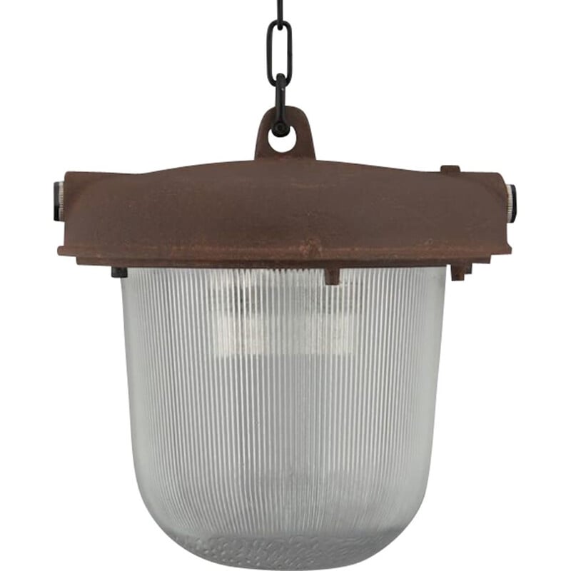 Vintage industrial pendant lamp in oxidized steel from the Eastern bloc