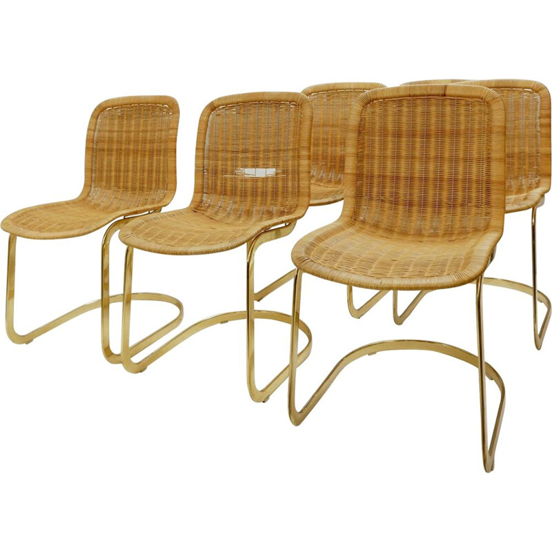 Set of 6 vintage Wicker Dining Chairs By Cidue 1970s