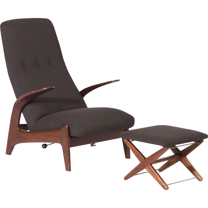 Vintage Lounge chair with Foot Stool by Rastad and Relling for Gimson & Slater Rock n Rest 1960s