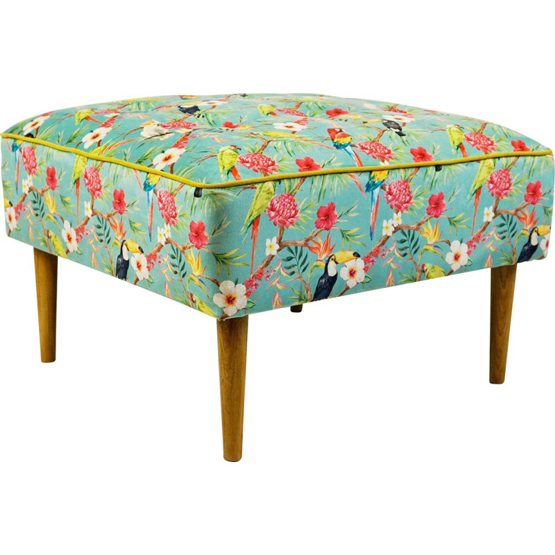 Midcentury multicolored Flower Velvet stool Austrian