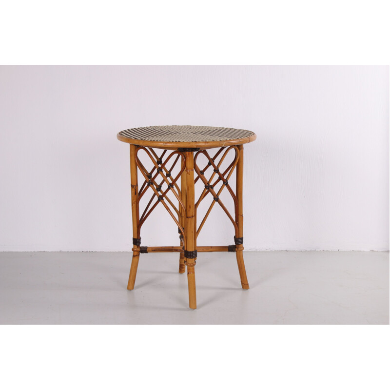 Vintage rattan and bamboo side table Bohème 1960