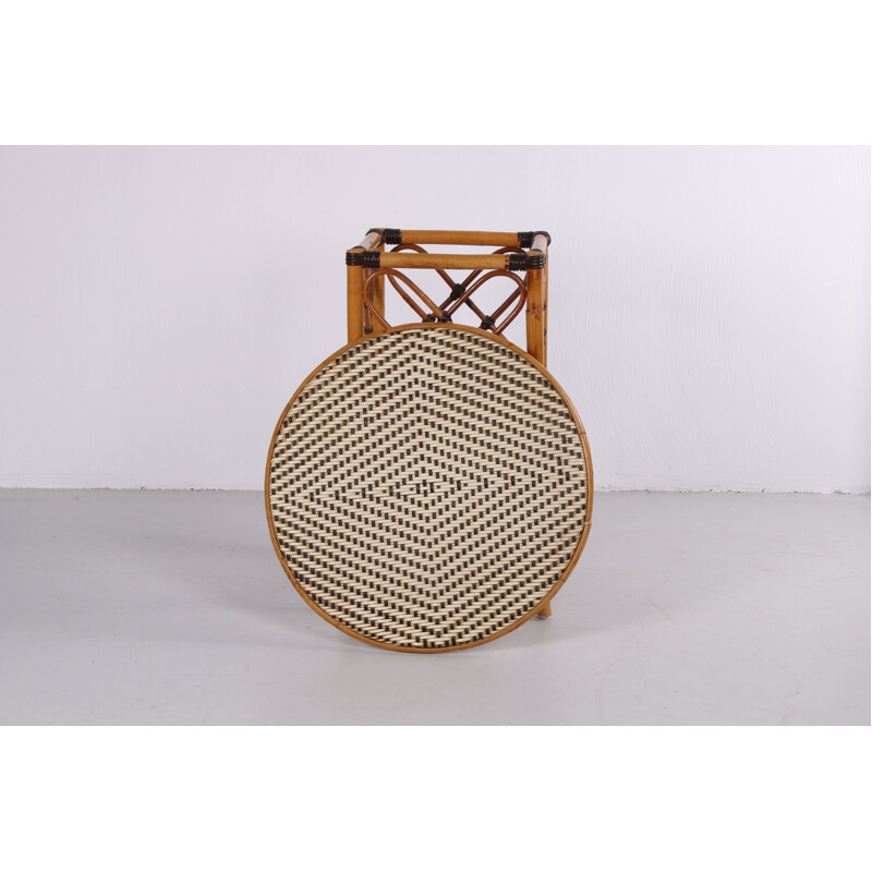 Vintage rattan and bamboo side table Bohème 1960