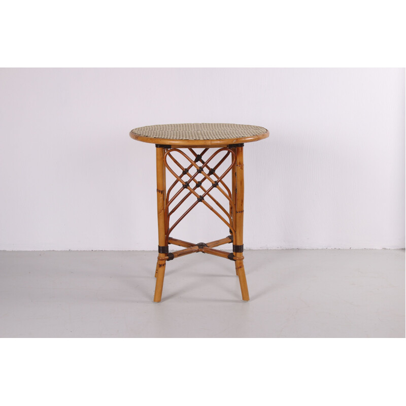 Vintage rattan and bamboo side table Bohème 1960