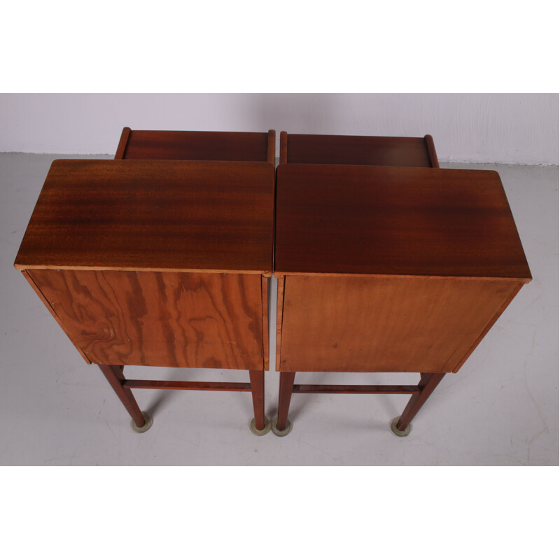 Pair of vintage bedside tables with drawer and wooden shelf, Denmark 1960 