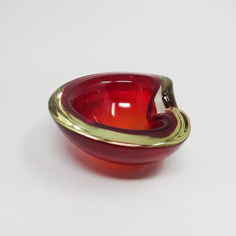Large vintage red bowl of Flavio Poli for Seguso 1960