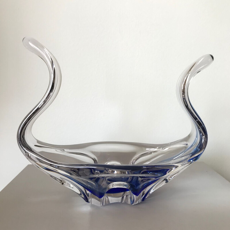 Vintage fruit bowl in Murano transparent and blue