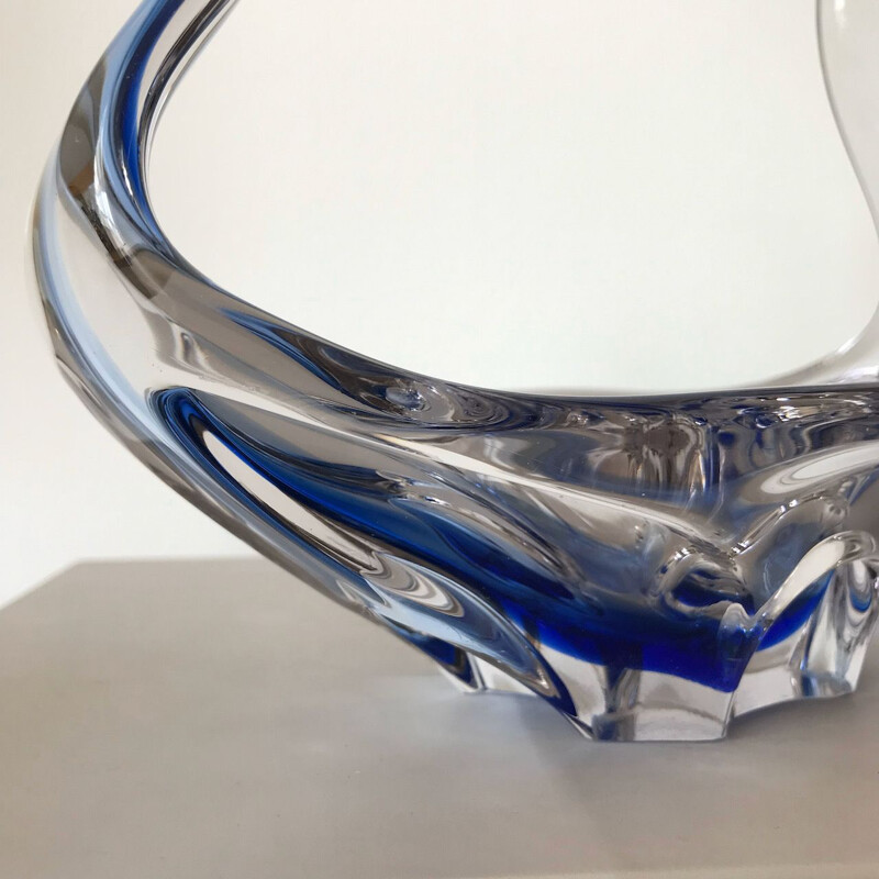 Vintage fruit bowl in Murano transparent and blue