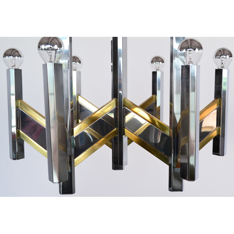 Italian ceiling lamp in brass and chromed metal, Gaetano SCIOLARI - 1960s