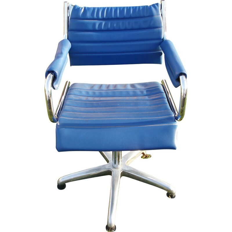 Vintage blue swivel office armchair 1970