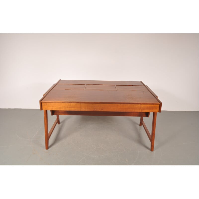 Scandinavian Eden desk in wood with tambour drawers, CLAUSEN & MAERUS - 1960s