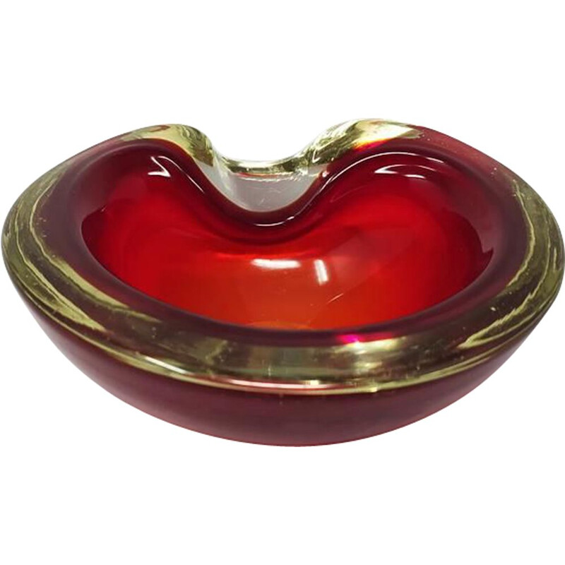 Large vintage red bowl of Flavio Poli for Seguso 1960