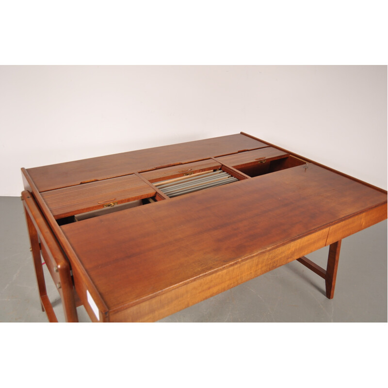 Scandinavian Eden desk in wood with tambour drawers, CLAUSEN & MAERUS - 1960s