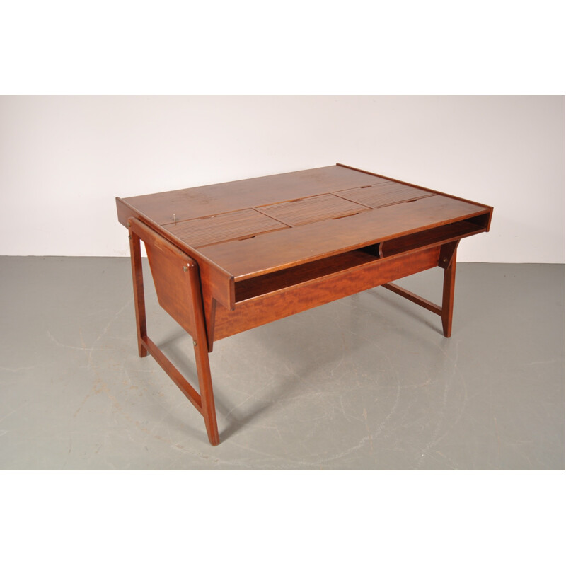 Scandinavian Eden desk in wood with tambour drawers, CLAUSEN & MAERUS - 1960s