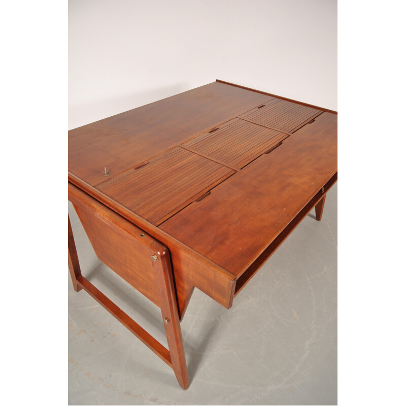 Scandinavian Eden desk in wood with tambour drawers, CLAUSEN & MAERUS - 1960s