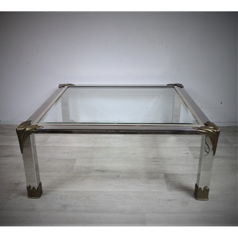 Vintage brass and glass coffee table, Italy 1960