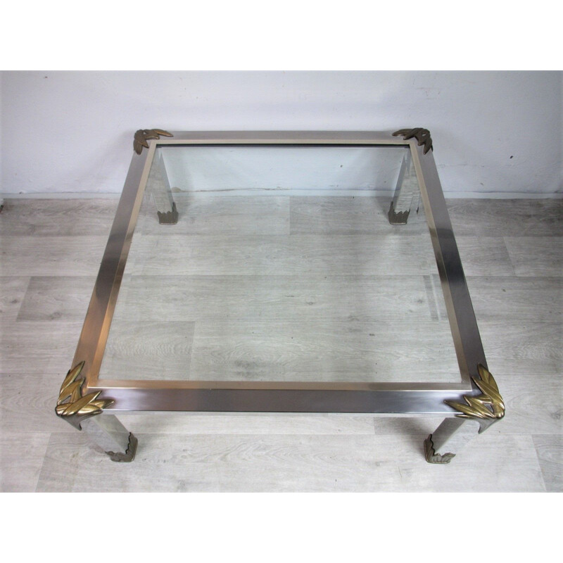 Vintage brass and glass coffee table, Italy 1960