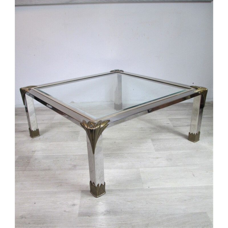 Vintage brass and glass coffee table, Italy 1960