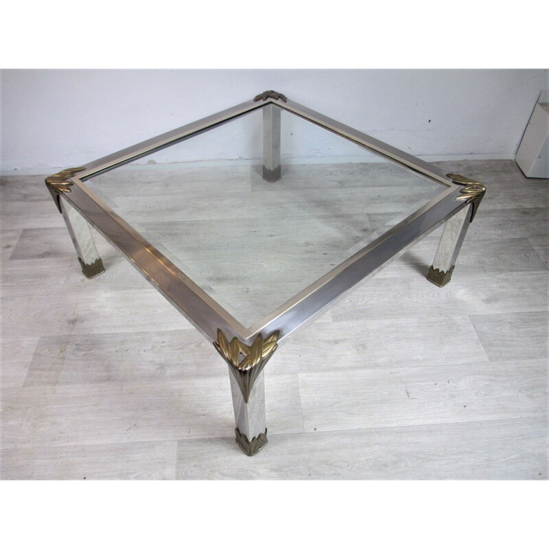 Vintage brass and glass coffee table, Italy 1960