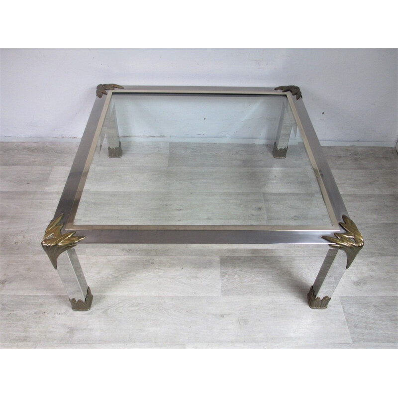 Vintage brass and glass coffee table, Italy 1960