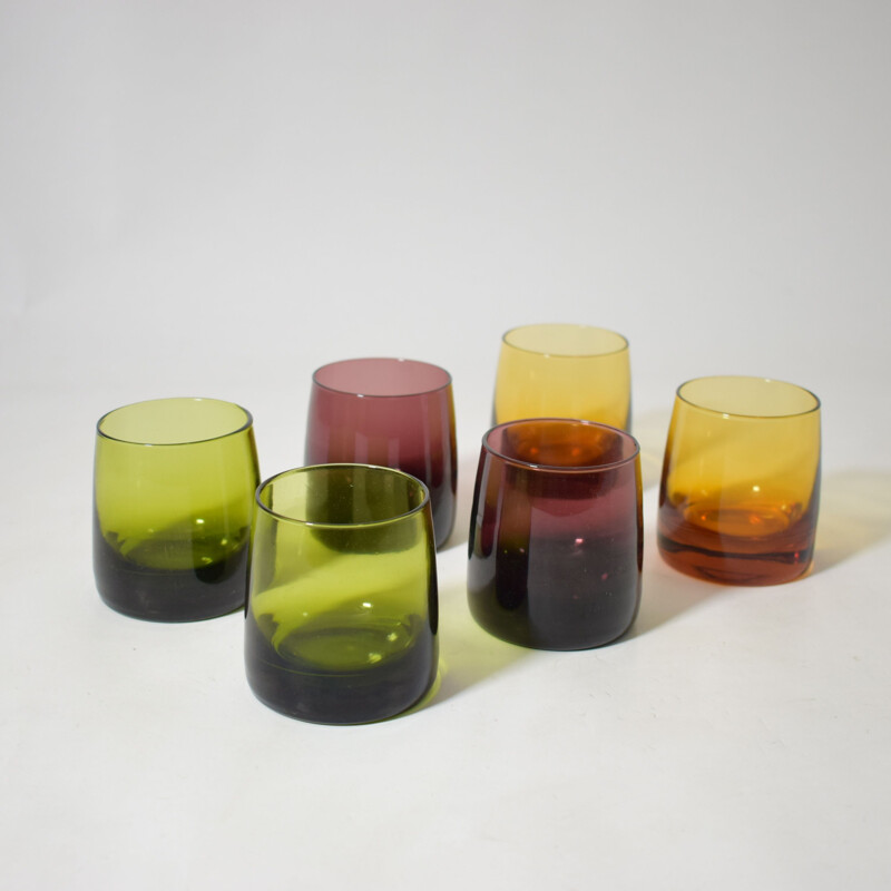 Set of 6 coloured vintage table glasses, Italy