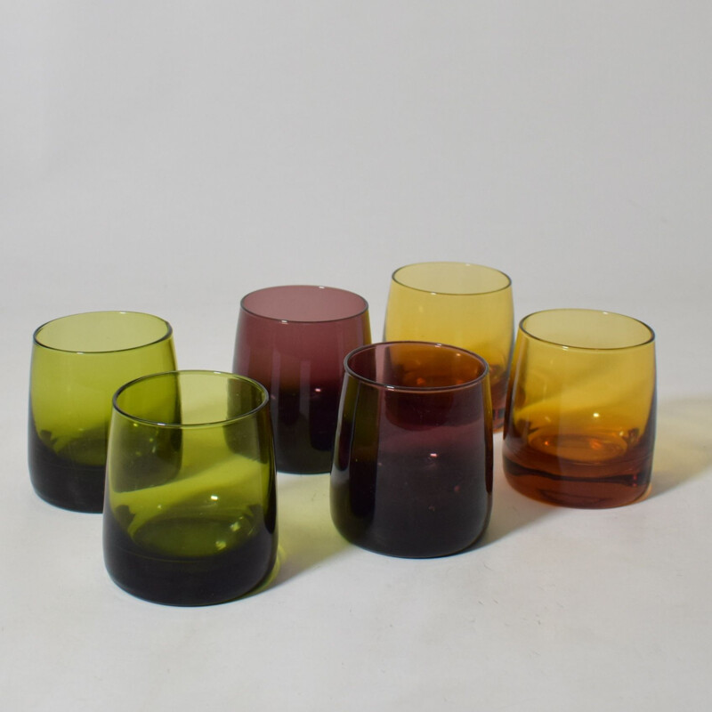 Set of 6 coloured vintage table glasses, Italy