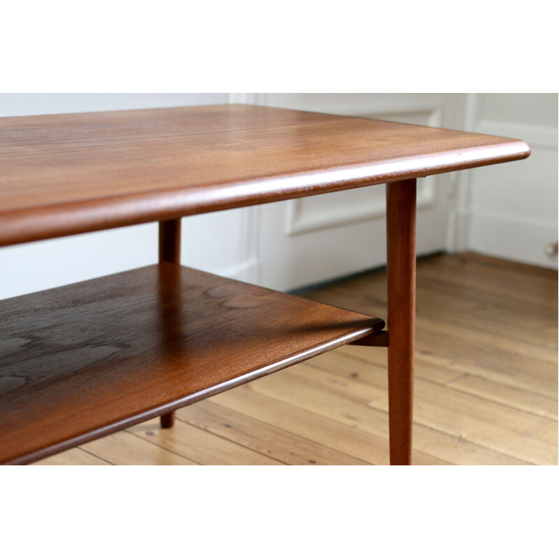 Large vintage coffee table in teak Scandinavian 1960